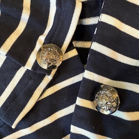 Poetry Women's Navy Blue White Striped Fitted Blazer Jacket Large - Picture 4 of 7